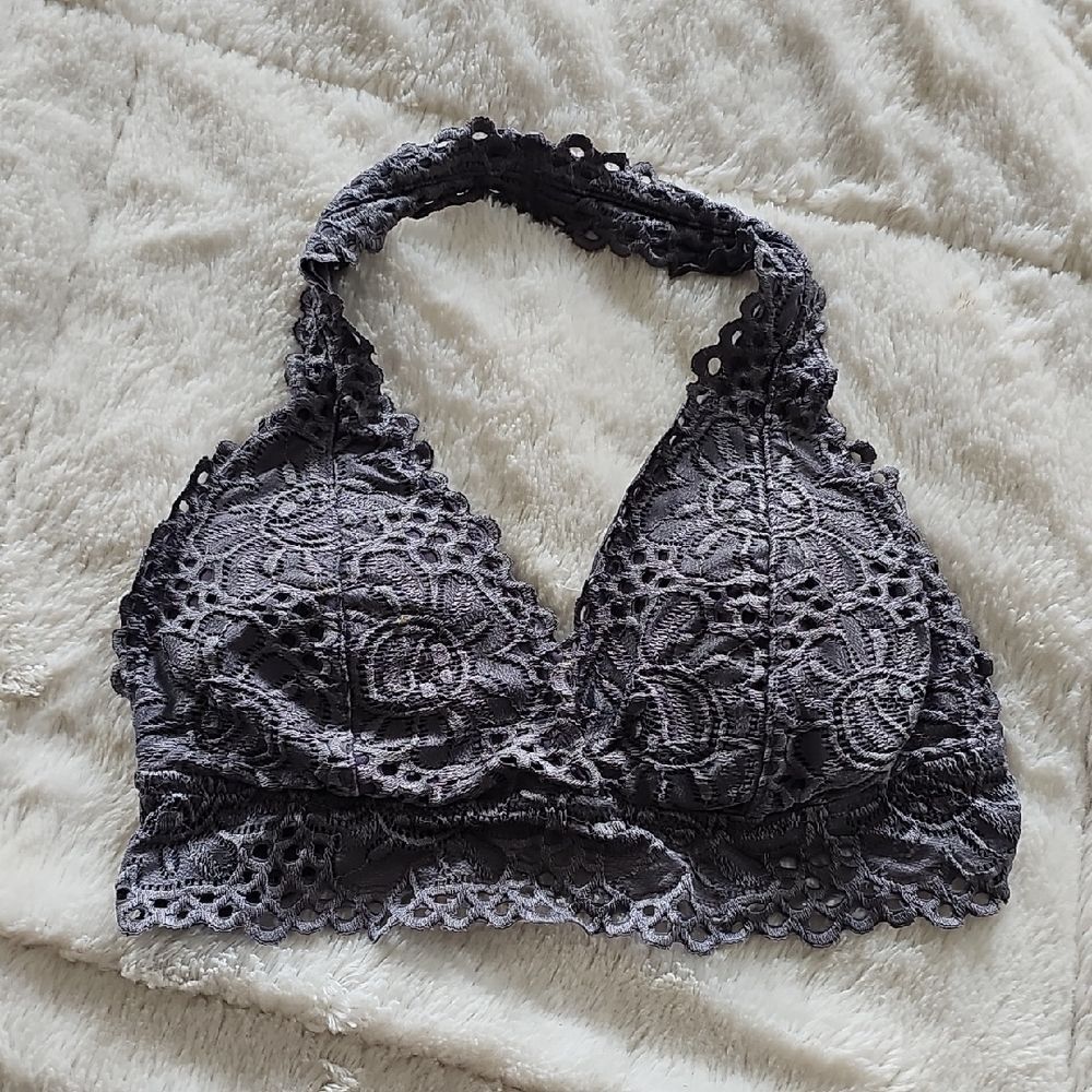 Lace Halter Bralette - Gray